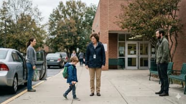 Neutral monitor facilitating a custody exchange at school