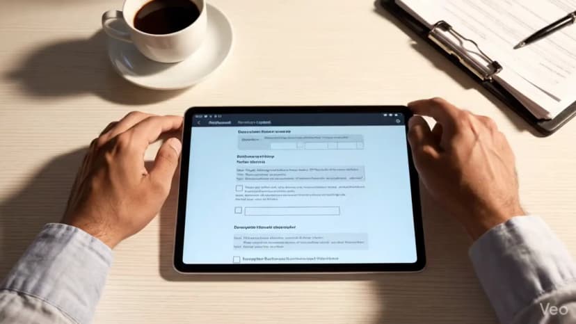Hands filling out intake form on tablet