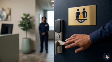 Secure entrance with family safety icon
