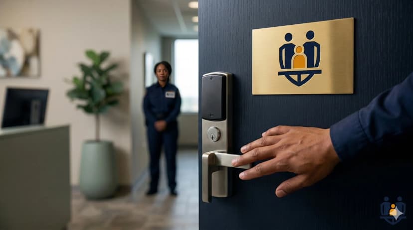 Secure entrance with family safety icon