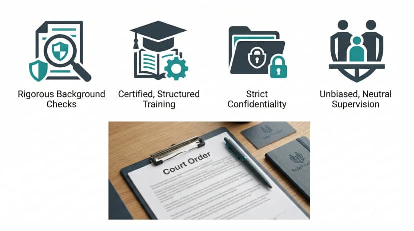 Four compliance pillars: background checks, training, confidentiality, neutral supervision